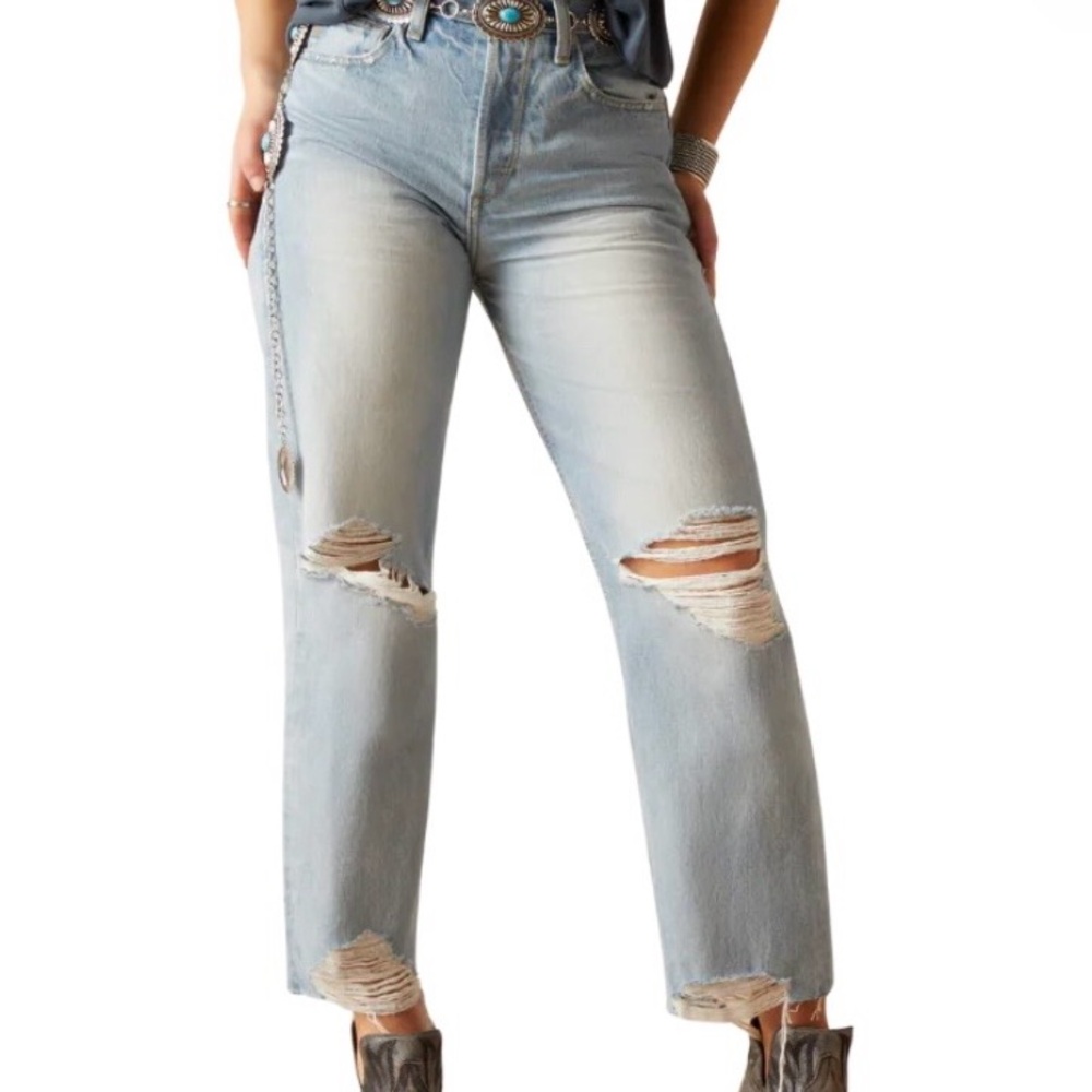 Ariat Ultra High Rise Tomboy Straight Mykonos Distressed Jeans